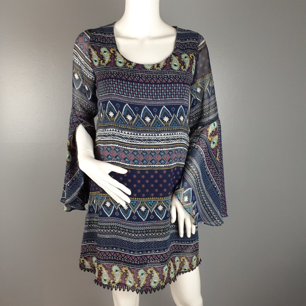 Dee Elle Navy Blue Paisley Shift Dress